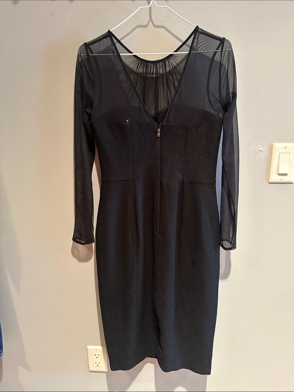 Maggy London Black Long-Sleeve Sheer-Top Cocktail Dress - Picture 3 of 6
